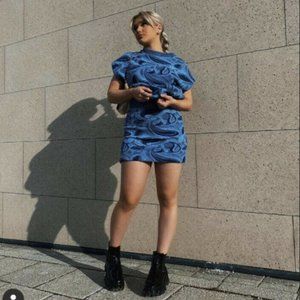 NWT ZARA JACQUARD BLUE VEST SIZE LARGE